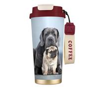 Conceptos de amistad entre perros Cane Corso y Pug,Taza de café de acero inoxidable 316 con cordón, vaso térmico de viaje para coche, 500 ml