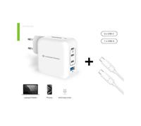 CARGADOR DE PARED CONCEPTRONIC USB-C x3 USB-Ax1 QUICKCHARGE 3.0 GaN PPS 100W INCLUYE CABLE BLANCO