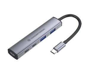CONCEPTRONIC Base USB-C 4 en 1 con 2 USB-C, 2 USB-A, PD de 100 W | Suministro de energía de 100 W, concentrador 4 en 1, 2 puertos USB-C, 2 puertos USB-A, diseño compacto
