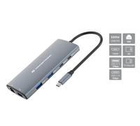 Conceptronic Base de acoplamiento DONN06G 10 en 1 USB 3.2 Gen 1 HDMI 100W PD USB-C x2 USB-A x3 SD/GbE