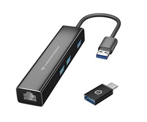 Conceptronic DONN07B/ Hub USB de 3 Puertos con Adaptador de Red Gigabit Incluido USB-C a USB-A Converter Hub de Interfaz USB 3.2 Gen 1 (3.1 Gen 1) Type-C 5000 Mbps, Color Negro