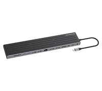 Conceptronic DONN32B - Estación de acoplamiento MST 14 en 1 USB 3.2 Gen 1, HDMI x 2, DP, GbE LAN, USB-A 5Gbps x 3, USB-C 5Gbps x 2, SD, TF/MicroSD, auriculares de 3.5 mm, ranura de seguridad, USB PD