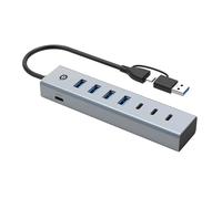 Conceptronic HUBBIES20GP - Hub USB 3.2 Gen 1 de 7 Puertos con Fuente de alimentación, 5 Gbps, USB-C x 3, USB-A x 4
