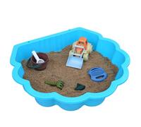 Concha de agua turquesa + tractor y cubo, rastrillo, colador
