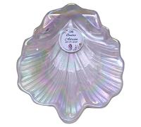 Concha de Cristal Iridiscente para Bautizo, Personalizada con Placa de Aluminio, Incluye Vela Decorativa (CONCHA PERSONALIZABLE)