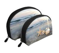 Concha de Estrella de mar en Sunny Beach, Bolsa de Maquillaje de Concha, Monedero pequeño para Mujer, Bolsa de artículos de tocador, Bolsa de cosméticos, 2 Piezas