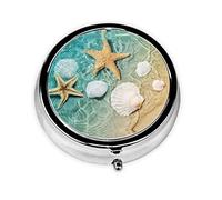 Concha de mar con estampado de estrellas de mar, pastillero, pastillero cuadrado para bolsillo o monedero, pastillero pequeño, organizador de pastillas de viaje