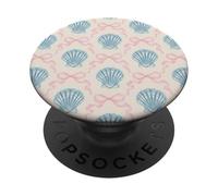 Conchas Azules y Lazos Rosados Coquette Girly Summer Coastal Beach PopSockets PopGrip Adhesivo