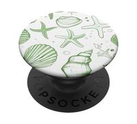 Conchas costeras de estrellas de mar en verde verano PopSockets PopGrip Adhesivo