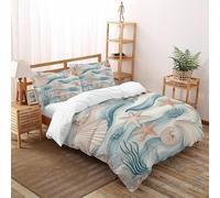 Conchas Estrella de mar Funda Edredon 3 Piezas con Impresión En 3D Aesthetic Marine Life con Funda Almohada Super King（260x220cm） 100% Microfibra Juego De Ropa De Cama para