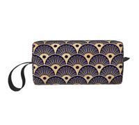 Conchas Marinas Art Déco Azul Dorado y Azul Marino, Bolsa de Maquillaje Bolsa de cosméticos Bolsa de artículos de tocador de Viaje portátil Bolsa de Maquillaje