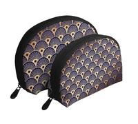 Conchas Marinas Art Déco Azul Dorado y Azul Marino, Bolsa de Maquillaje de Concha, Monedero pequeño para Mujer, Bolsa de artículos de tocador, Bolsa de cosméticos, 2 Piezas