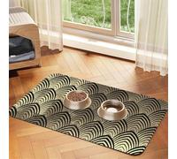 Conchas Marinas Art Déco con Escamas Doradas y champán Negro,Tapete para Comida de Mascotas, manteles Individuales de Cuero sintético para Gatos y Perros,30x45cm