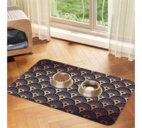 Conchas Marinas Art Deco Doradas y Azules,Tapete para Comida de Mascotas, manteles Individuales de Cuero sintético para Gatos y Perros,30x45cm