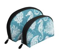 Conchas Marinas Caballito De Mar Coral, Bolsa de Maquillaje de Concha, Monedero pequeño para Mujer, Bolsa de artículos de tocador, Bolsa de cosméticos, 2 Piezas