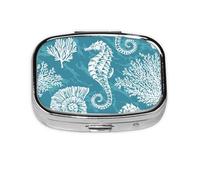 Conchas Marinas Caballito De Mar Coral, Pastillero cuadrado para bolsillo o monedero, pequeño contenedor de pastillas, organizador de pastillas de viaje