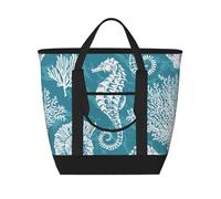 Conchas marinas, caballito de mar y coral,Bolsas de almuerzo de gran capacidad, bolsa de mano térmica para mujeres, hombres, trabajo, picnic, viajes.