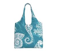 Conchas marinas, caballito de mar y coral,Bolsas de mano reutilizables, bolsas de supermercado, bolso de hombro de lona de gran capacidad