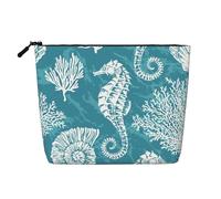 Conchas Marinas, Caballito de mar y Coral,Neceser de Maquillaje de imitación Lino, Neceser de Viaje portátil