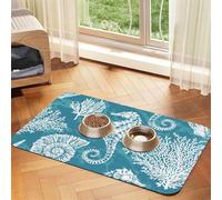 Conchas Marinas, Caballito de mar y Coral,Tapete para Comida de Mascotas, manteles Individuales de Cuero sintético para Gatos y Perros,30x45cm