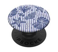 Conchas Marinas, Estrellas de mar costeras de Verano, con Rayas Azules coralinas PopSockets PopGrip Adhesivo