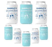 Conchas marinas y campanas de boda, 12 unidades de enfriadores de latas de boda de playa azul Last Toast on The Coast para despedida de soltera costera, suministros de despedida de soltera, regalos