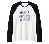 Conchas marinas y estrellas de mar Vida oceánica Camiseta Manga Raglan