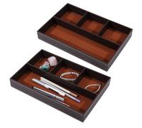 CONCHLERY 2 cajones de escritorio organizadores de 4 compartimentos de piel sintética para cajones, bandeja de almacenamiento multiusos para el escritorio para oficina y hogar, marrón, 30,3 x 20,3 x