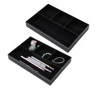 CONCHLERY 2 cajones de escritorio organizadores de 4 compartimentos de piel sintética para cajones, bandeja de almacenamiento multiusos para el escritorio para oficina y hogar, negro, 30,3 x 20,3 x