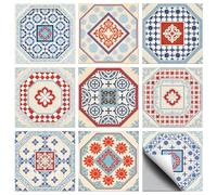 CONCHLERY 36 calcomanías de azulejos de estilo retro de 9 estilos, patrón octogonal, despegar y pegar, patrón geométrico, calcomanías de azulejos de pared, impermeables, autoadhesivas, para pared de