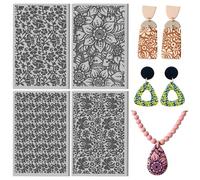 CONCHLERY 4 hojas con hermoso patrón de flores de arcilla polimérica, hoja de textura de arcilla polimérica, patrón de flores artísticas, tapete de textura de goma para hacer aretes de arcilla