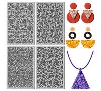 CONCHLERY 4 hojas con patrón de flores de arcilla polimérica, hojas de textura de hojas, alfombrilla de textura de goma para hacer arcilla polimérica, aretes, joyas, manualidades, 10 x 6,3 cm