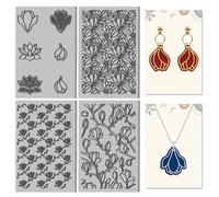 CONCHLERY 4 hojas de flores de magnolias con textura de arcilla polimérica, patrón de plantas, tapete de textura de arcilla de silicona para hacer aretes de arcilla polimérica, manualidades, 10 x 6,3
