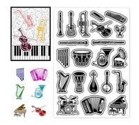 CONCHLERY Sellos transparentes de silicona para instrumentos musicales, patrón de guía ilustrada, sello de silicona para álbumes de recortes y tarjetas, decoración de manualidades de papel, 6.3 x 4.3