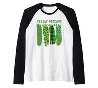 Conciencia de la Cinta a Cuadros de Pinceladas de Enfermedad celíaca Camiseta Manga Raglan