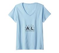 Conciencia de los sordos: ASL Siempre Hablando en Voz Alta Camiseta Cuello V, Mujer, Azul Bebé, S