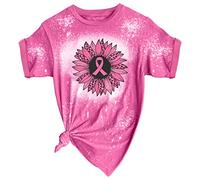 Conciencia del cáncer de mama Octubre Llevamos tops rosas Camisetas con cuello redondo Tops sueltos estampados 2 divisores mujer verano, V., S