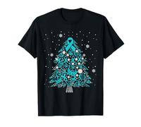 Conciencia sobre el cáncer de Ovario, árbol de Navidad, Cinta Verde Azulado Camiseta