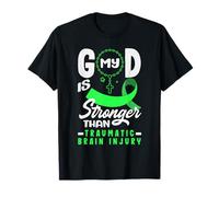 Conciencia TBI Cinta Verde Lesión Cerebral Dios Más Fuerte Camiseta