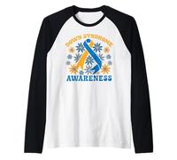 Concienciación sobre el Síndrome de Down Flores Lazo Azul Camiseta Manga Raglan