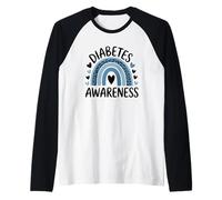 Concienciación sobre la Diabetes Corazón Arco Iris Camiseta Manga Raglan