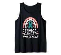 Concientización sobre el cáncer Cervical Teal Rainbow Support Camiseta sin Mangas