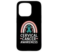 Concientización sobre el cáncer Cervical Teal Rainbow Support Carcasa para iPhone 15 Pro