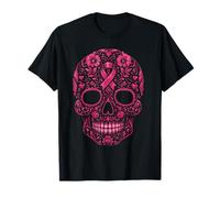 Concientización sobre el cáncer de mama Calavera Sugar Skull Pink Ribbon Camiseta