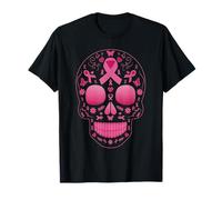 Concientización sobre el cáncer de mama Calavera Sugar Skull Pink Ribbon Camiseta