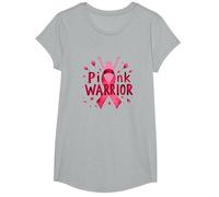 Concientización sobre el cáncer de Mama Pink Warrior Empoderando a Las Mujeres Camiseta, Niñas, Gris Jaspeado, S