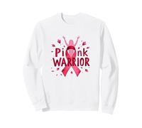 Concientización sobre el cáncer de Mama Pink Warrior Empoderando a Las Mujeres Sudadera, Unisex para Adultos, Blanco, S