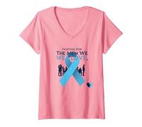 Concientización sobre el cáncer de próstata: luchando por los Hombres Que Amamos Camiseta Cuello V, Mujer, Rosado, L