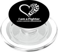 Concientización sobre el cáncer de pulmón con corazón de mariposa I Am A Fighter PopSockets PopGrip para MagSafe