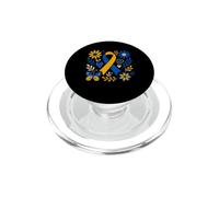 Concientización sobre el síndrome de Down Blue Yellow Ribbon Boho Floral PopSockets PopGrip para MagSafe
